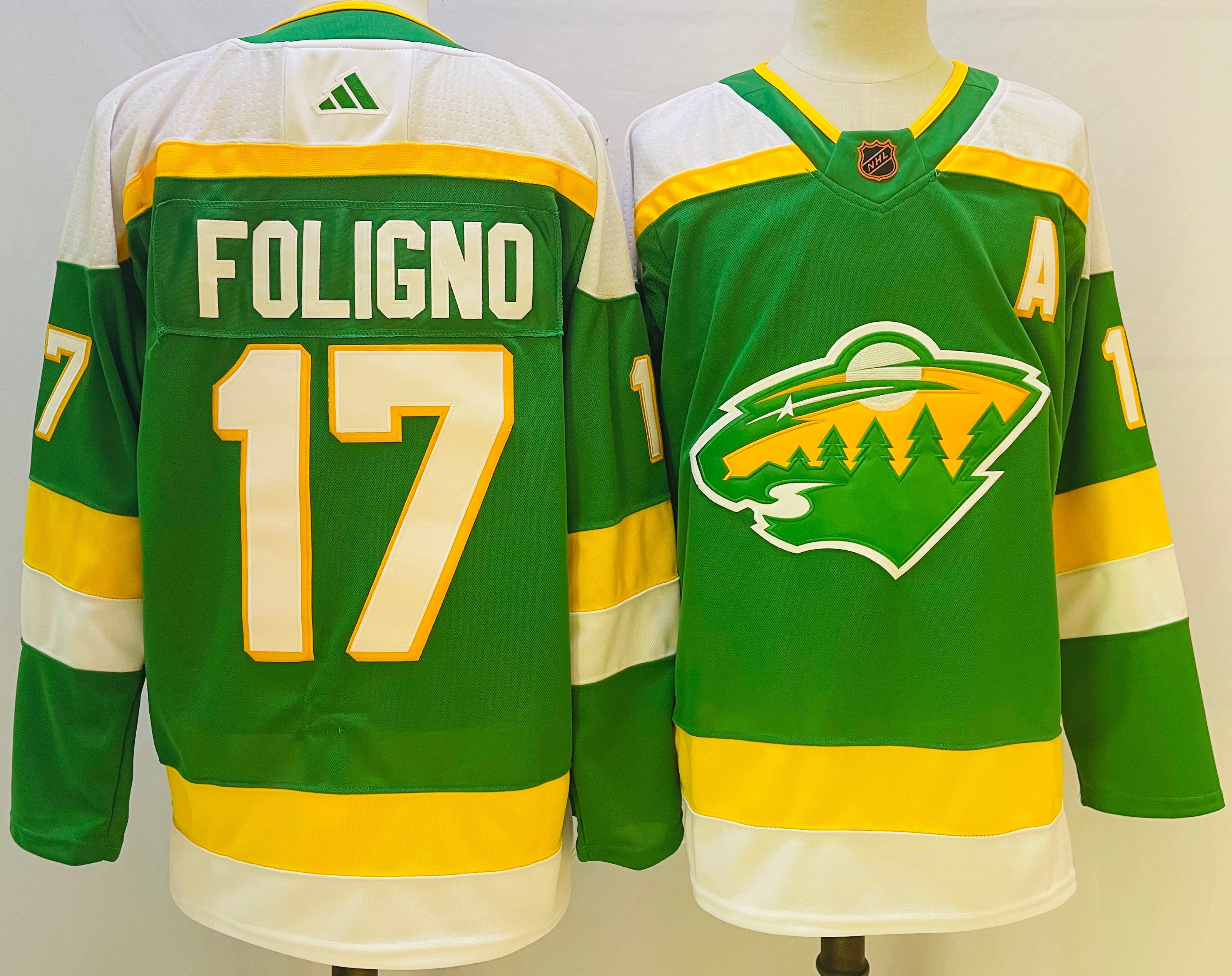 Men Minnesota Wild 17 Foligno Green Throwback 2022 Adidas NHL Jersey